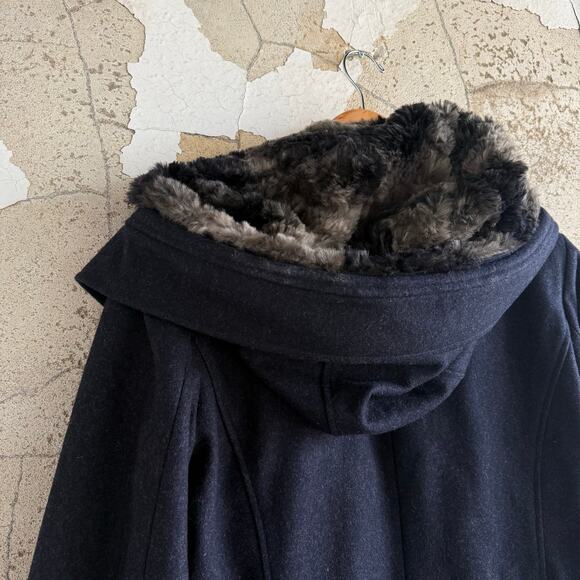 Wool Blend Parka Faux Fur Hood Navy Winter Coat Laundry by Shelli Segal Women 10 - Picture 5 of 11